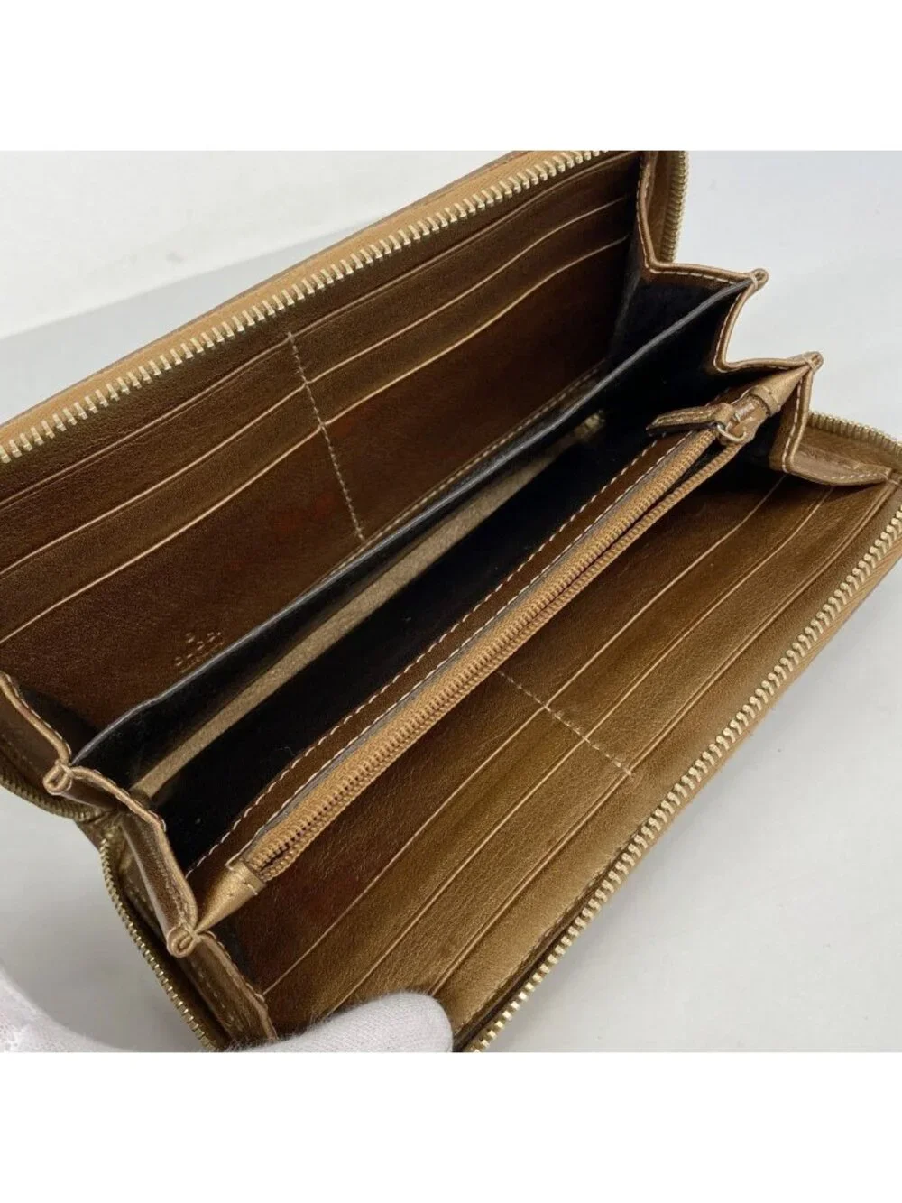 Gucci Wallet GG Canvas Brown Champagne Gold - Picture 3 of 9